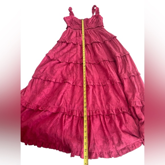 Anthropologie Women’s Squareneck Sleeveless Tiered Ruffle Dress. Pink small - Picture 7 of 8
